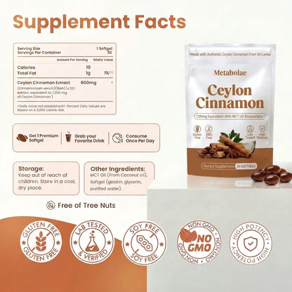 Canela de Ceilán Equivalente a 7200 mg con Aceite MCT